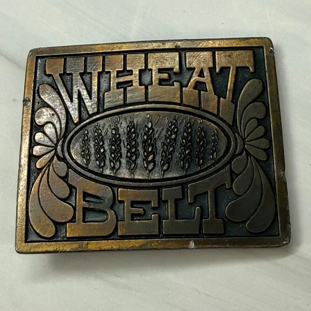 Vintage Reiman Publications Wheat Belt Brass Tone Rectangle Belt Buckle